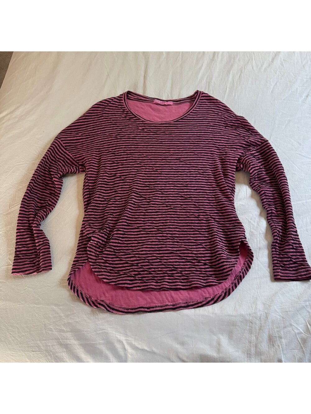 Stateside XS Textured Stripe Long Sleeve Top Pink Black High Low Hem USA Made